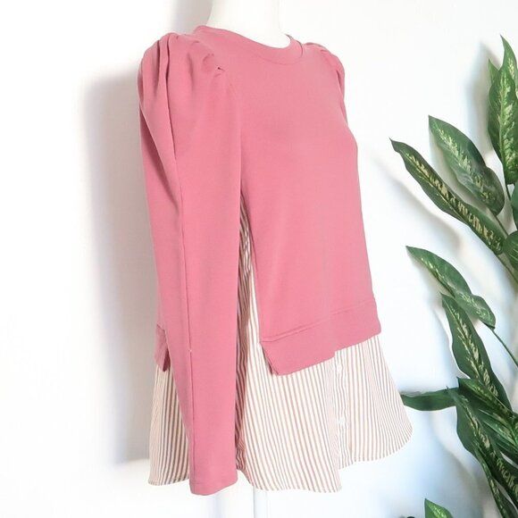 Anthropologie Maeve Layered Tunic Puff Sleeve Crew Neck Sweatshirt Pullover Top - Picture 9 of 15